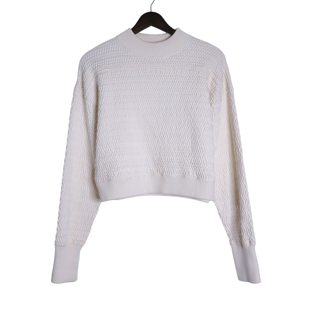 3.1 PHILLIP LIM Cropped Pullover Sweater Ivory Textured Long Sleeve Women's S